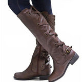 azmodo  Casual Buckle Side Zipper Knee High Boots