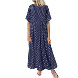 Women vintage O-Neck long maxi dress Dot Peinted Casual summer Dress beach boho dresses