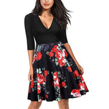 Women's V-neck Printed Sweater Dress