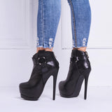 azmodo Black Patchwork Buckle Extreme High Heel Ankle Boots