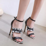 azmodo 2019 Fashion Sexy Roman Style Buckle Thin High-heeled Shoes Summer Women's Sandals Wear For Daily Black and White