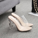 azmodo New PVC Fashion transparent heels Ladies Slippers Party Shoes Black Apricot Gladiator Slides Sandals Women size 35-40