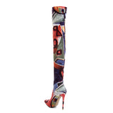 azmodo Color Block Stiletto Heel Thigh High Boots