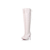 azmodo  Patent Leather Lace up Zipper Knee High Boots