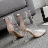 Sexy PVC Transparent Boots Sandals Peep Toe Shoes Clear Chunky heels Sandals Mujer Women Boots Zipper New Spring/Autumn