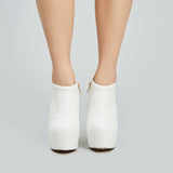 azmodo Elegant White Closed-Toe Platform Ankle Boots