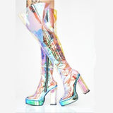 Sexy Over the knee Boots Transparent Shoes Woman Rainboots Crysta High Heels Botas Mujer Shoes