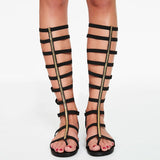 azmodo Cut-out Zipper Knee High Flat Gladiator Sandals