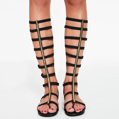 azmodo Cut-out Zipper Knee High Flat Gladiator Sandals