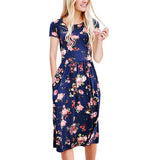 Round neck short sleeve printed dress