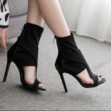 Women's shoes sandals thin heel summer elasticity zipper open toe sexy stiletto high heels woman ladies sandals female black