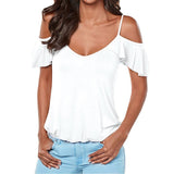 New Tops Strapless Cross Halter Fly-Sleeved T-Shirt