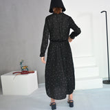 2020 New Spring Round Neck Long Sleeve Solid Black Chiffon Dot Loose Big Size Dress Women Fashion