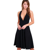Women's Dress V Sleeveless Waist Double Pocket Swing Skirt