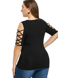 Hollow Out Plus Size Lace Patchwork Women's T-Shirt