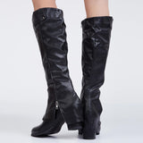 Fashionable Gray Coppy Leather Knee High Boots with Chic Zipper Decoration