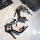 AZMODO Women's Pumps Crtystal Buckle Strap Peep Toe High Heels Wedding Shoes 10088