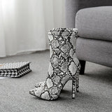 Serpentine Side Zipper Pointed Toe Ankle Boots
