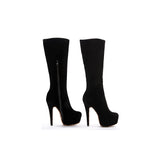 Sexy Black Suede Platform Leopard Grain Sole Knee High Boots