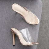 New PVC Jelly Sandals Crystal Open Toed Sexy Thin Heels Crystal Women Transparent Heel Sandals Slippers Pumps