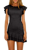 Round Neck Flounce Plain Short Sleeve Casual Dresses