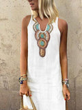 Sexy Side Split V Neck Printed Sleeveless Casual Dresses