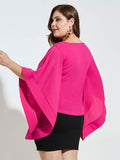 Flare Sleeve Plus Size Solid Color Women's Blouse