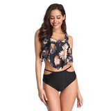 Women Sexy Halter Printed Floral Swimwear Bikinis 2019 Mujer Ruffled High Waist Hollowing Bikini Set Maillot De Bain Femme