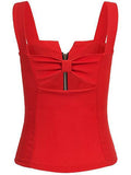 Zipper Up Square Neck Bow Knot Women's Tank Top