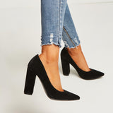 azmodo Solid Black Chunky Heel Pump