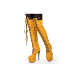 Breathtaking Coppy Leather Lace-Up Knee High Boots
