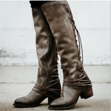 azmodo  Vintage Lace Up High Heel Knee High Boots