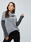 Pullover Color Block High Collar Women's Sweater