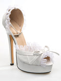 Elegant White PU Peep Toe Ankle Strap High Heel Shoes