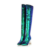 azmodo Pointed Toe Glitter Thigh High Glitter Boots