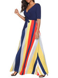Half Sleeve Stripes Women's Maxi Dress