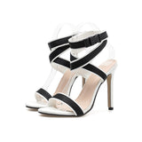Factory price sexy women's shoes cross strap woven belt stiletto high heels women pumps wedding woman sandals patchwork shoes