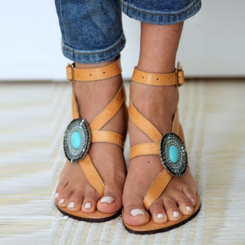 AZMODO Thong Bead Buckle Flat Sandals