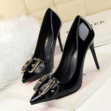 azmodo Sexy Buckle Pointed Toe Slip On Stiletto Heels