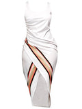 White Stripe Backless Slip Women's Sheath Dress