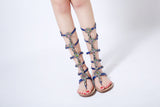 AZMODO PU Wedding Party & Evening Dress Flat Heel Rhinestone Flower Shining Thong Flat Sandals Blue A 90-1