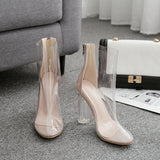 Sexy PVC Transparent Boots Sandals Peep Toe Shoes Clear Chunky heels Sandals Mujer Women Boots Zipper New Spring/Autumn