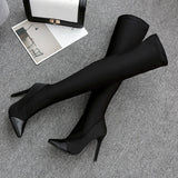 azmodo Casual Black Slip-On Thigh High Boots