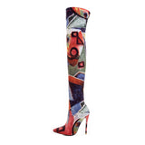 azmodo Color Block Stiletto Heel Thigh High Boots