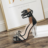 summer new European and American style with transparent plastic crystal with thick with high-heeled sandals shoes