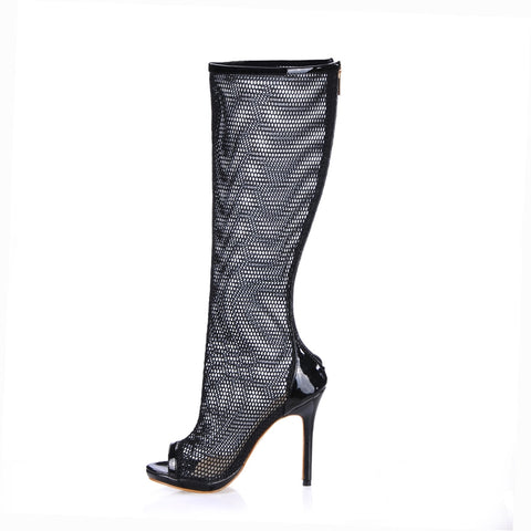 Black Hollow Out Stiletto Heels Peep Toe Women's Boots