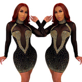 Women Bandage Dress Sequin vestidos Ladies Club Dresses Women Mini Autumn Sexy Crystal Party Bodycon Glitter Diamond Mini Dress