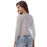 Women's Tops Collarless Long Sleeve Chiffon Shirt Women