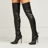 azmodo Sexy Black Pointed Toe Over the Knee Stiletto Boots