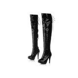 azmodo  Patent Leather Lace up Zipper Knee High Boots